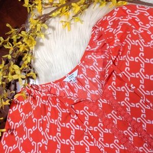 CROWN & IVY | orange white pattern blouse top